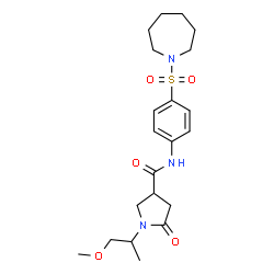 ChemSpider 2D Image | N-[4-(1-Azepanylsulfonyl)phenyl]-1-(1-methoxy-2-propanyl)-5-oxo-3-pyrrolidinecarboxamide | C21H31N3O5S