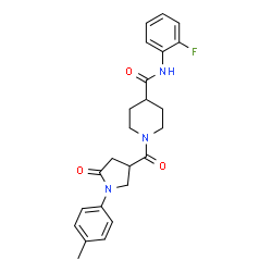 ChemSpider 2D Image | N-(2-Fluorophenyl)-1-{[1-(4-methylphenyl)-5-oxo-3-pyrrolidinyl]carbonyl}-4-piperidinecarboxamide | C24H26FN3O3