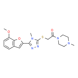 ChemSpider 2D Image | 2-{[5-(7-Methoxy-1-benzofuran-2-yl)-4-methyl-4H-1,2,4-triazol-3-yl]sulfanyl}-1-(4-methyl-1-piperazinyl)ethanone | C19H23N5O3S