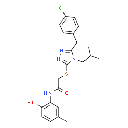 ChemSpider 2D Image | 2-{[5-(4-Chlorobenzyl)-4-isobutyl-4H-1,2,4-triazol-3-yl]sulfanyl}-N-(2-hydroxy-5-methylphenyl)acetamide | C22H25ClN4O2S