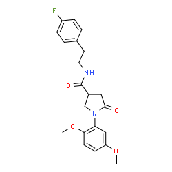 ChemSpider 2D Image | 1-(2,5-Dimethoxyphenyl)-N-[2-(4-fluorophenyl)ethyl]-5-oxo-3-pyrrolidinecarboxamide | C21H23FN2O4