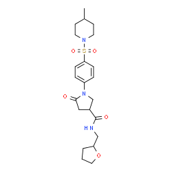 ChemSpider 2D Image | 1-{4-[(4-Methyl-1-piperidinyl)sulfonyl]phenyl}-5-oxo-N-(tetrahydro-2-furanylmethyl)-3-pyrrolidinecarboxamide | C22H31N3O5S