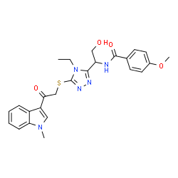ChemSpider 2D Image | N-[1-(4-Ethyl-5-{[2-(1-methyl-1H-indol-3-yl)-2-oxoethyl]sulfanyl}-4H-1,2,4-triazol-3-yl)-2-hydroxyethyl]-4-methoxybenzamide | C25H27N5O4S