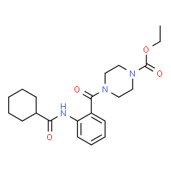 ChemSpider 2D Image | Ethyl 4-{2-[(cyclohexylcarbonyl)amino]benzoyl}-1-piperazinecarboxylate | C21H29N3O4