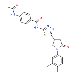 ChemSpider 2D Image | 4-Acetamido-N-{5-[1-(3,4-dimethylphenyl)-5-oxo-3-pyrrolidinyl]-1,3,4-thiadiazol-2-yl}benzamide | C23H23N5O3S