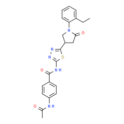 ChemSpider 2D Image | 4-Acetamido-N-{5-[1-(2-ethylphenyl)-5-oxo-3-pyrrolidinyl]-1,3,4-thiadiazol-2-yl}benzamide | C23H23N5O3S