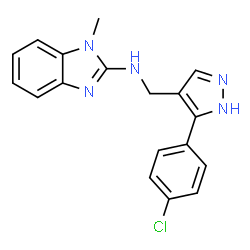 ChemSpider 2D Image | N-{[3-(4-chlorophenyl)-1H-pyrazol-4-yl]methyl}-1-methyl-1,3-benzodiazol-2-amine | C18H16ClN5