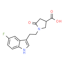 ChemSpider 2D Image | 1-[2-(5-Fluoro-1H-indol-3-yl)ethyl]-5-oxo-3-pyrrolidinecarboxylic acid | C15H15FN2O3