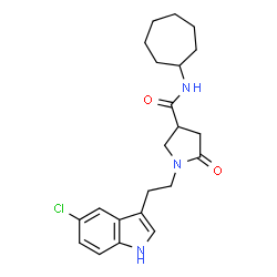 ChemSpider 2D Image | 1-[2-(5-Chloro-1H-indol-3-yl)ethyl]-N-cycloheptyl-5-oxo-3-pyrrolidinecarboxamide | C22H28ClN3O2