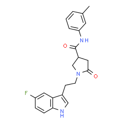 ChemSpider 2D Image | 1-[2-(5-Fluoro-1H-indol-3-yl)ethyl]-N-(3-methylphenyl)-5-oxo-3-pyrrolidinecarboxamide | C22H22FN3O2