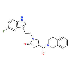 ChemSpider 2D Image | 4-(3,4-Dihydro-2(1H)-isoquinolinylcarbonyl)-1-[2-(5-fluoro-1H-indol-3-yl)ethyl]-2-pyrrolidinone | C24H24FN3O2