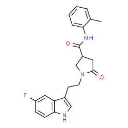 ChemSpider 2D Image | 1-[2-(5-Fluoro-1H-indol-3-yl)ethyl]-N-(2-methylphenyl)-5-oxo-3-pyrrolidinecarboxamide | C22H22FN3O2