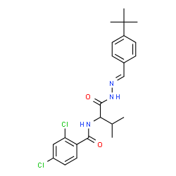 ChemSpider 2D Image | 2,4-Dichloro-N-(3-methyl-1-{(2E)-2-[4-(2-methyl-2-propanyl)benzylidene]hydrazino}-1-oxo-2-butanyl)benzamide | C23H27Cl2N3O2