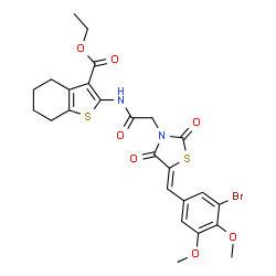 ChemSpider 2D Image | Ethyl 2-({[(5Z)-5-(3-bromo-4,5-dimethoxybenzylidene)-2,4-dioxo-1,3-thiazolidin-3-yl]acetyl}amino)-4,5,6,7-tetrahydro-1-benzothiophene-3-carboxylate | C25H25BrN2O7S2