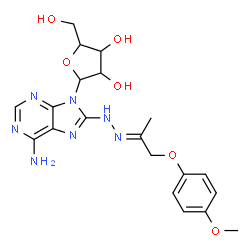 ChemSpider 2D Image | 8-{(2E)-2-[1-(4-Methoxyphenoxy)-2-propanylidene]hydrazino}-9-pentofuranosyl-9H-purin-6-amine | C20H25N7O6