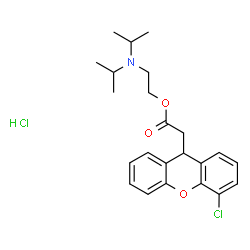 ChemSpider 2D Image | 2-(Diisopropylamino)ethyl (4-chloro-9H-xanthen-9-yl)acetate hydrochloride (1:1) | C23H29Cl2NO3