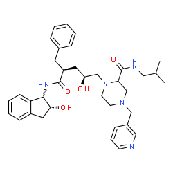 ChemSpider 2D Image | 1-[(2S,4R)-4-Benzyl-2-hydroxy-5-{[(1S,2R)-2-hydroxy-2,3-dihydro-1H-inden-1-yl]amino}-5-oxopentyl]-N-isobutyl-4-(3-pyridinylmethyl)-2-piperazinecarboxamide | C36H47N5O4