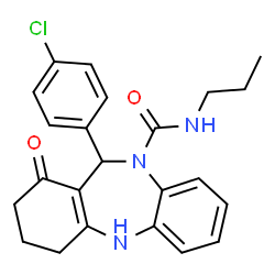 ChemSpider 2D Image | 11-(4-Chlorophenyl)-1-oxo-N-propyl-1,2,3,4,5,11-hexahydro-10H-dibenzo[b,e][1,4]diazepine-10-carboxamide | C23H24ClN3O2