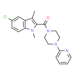 ChemSpider 2D Image | 5-chloro-1,3-dimethyl-2-[(4-pyridin-2-ylpiperazin-1-yl)carbonyl]-1H-indole | C20H21ClN4O