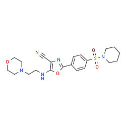 ChemSpider 2D Image | 5-{[2-(4-Morpholinyl)ethyl]amino}-2-[4-(1-piperidinylsulfonyl)phenyl]-1,3-oxazole-4-carbonitrile | C21H27N5O4S