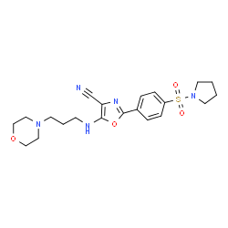 ChemSpider 2D Image | 5-{[3-(4-Morpholinyl)propyl]amino}-2-[4-(1-pyrrolidinylsulfonyl)phenyl]-1,3-oxazole-4-carbonitrile | C21H27N5O4S