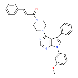 ChemSpider 2D Image | (2E)-1-{4-[7-(3-Methoxyphenyl)-5-phenyl-7H-pyrrolo[2,3-d]pyrimidin-4-yl]-1-piperazinyl}-3-phenyl-2-propen-1-one | C32H29N5O2