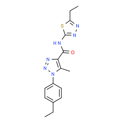 ChemSpider 2D Image | 1-(4-Ethylphenyl)-N-(5-ethyl-1,3,4-thiadiazol-2-yl)-5-methyl-1H-1,2,3-triazole-4-carboxamide | C16H18N6OS