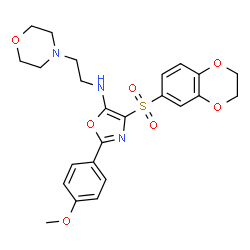ChemSpider 2D Image | 4-(2,3-Dihydro-1,4-benzodioxin-6-ylsulfonyl)-2-(4-methoxyphenyl)-N-[2-(4-morpholinyl)ethyl]-1,3-oxazol-5-amine | C24H27N3O7S
