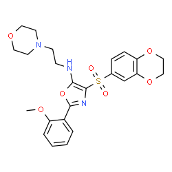 ChemSpider 2D Image | 4-(2,3-Dihydro-1,4-benzodioxin-6-ylsulfonyl)-2-(2-methoxyphenyl)-N-[2-(4-morpholinyl)ethyl]-1,3-oxazol-5-amine | C24H27N3O7S