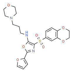 ChemSpider 2D Image | 4-(2,3-Dihydro-1,4-benzodioxin-6-ylsulfonyl)-2-(2-furyl)-N-[3-(4-morpholinyl)propyl]-1,3-oxazol-5-amine | C22H25N3O7S