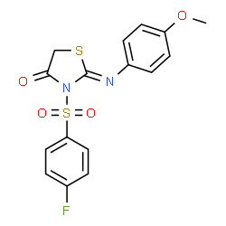 ChemSpider 2D Image | (2Z)-3-[(4-Fluorophenyl)sulfonyl]-2-[(4-methoxyphenyl)imino]-1,3-thiazolidin-4-one | C16H13FN2O4S2