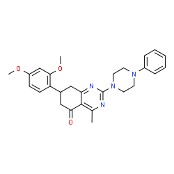 ChemSpider 2D Image | 7-(2,4-Dimethoxyphenyl)-4-methyl-2-(4-phenyl-1-piperazinyl)-7,8-dihydro-5(6H)-quinazolinone | C27H30N4O3