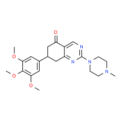 ChemSpider 2D Image | 2-(4-Methyl-1-piperazinyl)-7-(3,4,5-trimethoxyphenyl)-7,8-dihydro-5(6H)-quinazolinone | C22H28N4O4