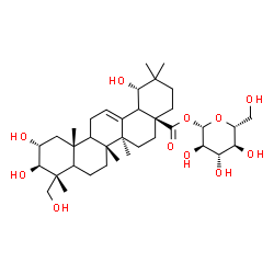 ChemSpider 2D Image | 1-O-[(2alpha,3beta,5xi,9xi,18xi,19alpha)-2,3,19,23-Tetrahydroxy-28-oxoolean-12-en-28-yl]-beta-D-glucopyranose | C36H58O11