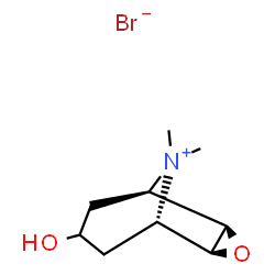 ChemSpider 2D Image | (1R,2R,4S,5S)-7-Hydroxy-9,9-dimethyl-3-oxa-9-azoniatricyclo[3.3.1.0~2,4~]nonane bromide | C9H16BrNO2