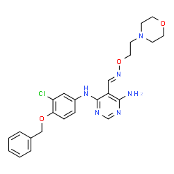 ChemSpider 2D Image | N-[4-(Benzyloxy)-3-chlorophenyl]-5-[(E)-{[2-(4-morpholinyl)ethoxy]imino}methyl]-4,6-pyrimidinediamine | C24H27ClN6O3
