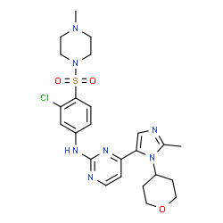 ChemSpider 2D Image | N-{3-Chloro-4-[(4-methyl-1-piperazinyl)sulfonyl]phenyl}-4-[2-methyl-1-(tetrahydro-2H-pyran-4-yl)-1H-imidazol-5-yl]-2-pyrimidinamine | C24H30ClN7O3S