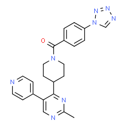 ChemSpider 2D Image | {4-[2-Methyl-5-(4-pyridinyl)-4-pyrimidinyl]-1-piperidinyl}[4-(1H-tetrazol-1-yl)phenyl]methanone | C23H22N8O