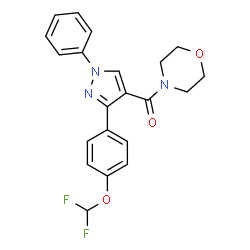 ChemSpider 2D Image | {3-[4-(Difluoromethoxy)phenyl]-1-phenyl-1H-pyrazol-4-yl}(4-morpholinyl)methanone | C21H19F2N3O3