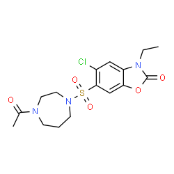 ChemSpider 2D Image | 6-[(4-Acetyl-1,4-diazepan-1-yl)sulfonyl]-5-chloro-3-ethyl-1,3-benzoxazol-2(3H)-one | C16H20ClN3O5S