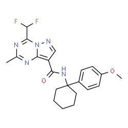 ChemSpider 2D Image | 4-(Difluoromethyl)-N-[1-(4-methoxyphenyl)cyclohexyl]-2-methylpyrazolo[1,5-a][1,3,5]triazine-8-carboxamide | C21H23F2N5O2