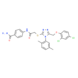 ChemSpider 2D Image | 4-{[({5-[(2,4-Dichlorophenoxy)methyl]-4-(2,5-dimethylphenyl)-4H-1,2,4-triazol-3-yl}sulfanyl)acetyl]amino}benzamide | C26H23Cl2N5O3S