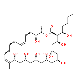 ChemSpider 2D Image | (3S,4S,6S,8S,10R,12R,14R,16R,17Z,23Z,27S,28S)-4,6,8,10,12,14,16,27-Octahydroxy-3-[(1R)-1-hydroxyhexyl]-17,28-dimethyloxacyclooctacosa-17,19,21,23,25-pentaen-2-one | C35H58O11