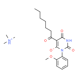 ChemSpider 2D Image | N,N-Dimethylmethanaminium 5-heptanoyl-3-(2-methoxyphenyl)-2,6-dioxo-1,2,3,6-tetrahydro-4-pyrimidinolate | C21H31N3O5