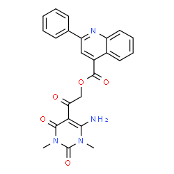 ChemSpider 2D Image | 2-(6-Amino-1,3-dimethyl-2,4-dioxo-1,2,3,4-tetrahydro-5-pyrimidinyl)-2-oxoethyl 2-phenyl-4-quinolinecarboxylate | C24H20N4O5