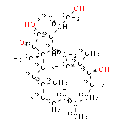 ChemSpider 2D Image | (3aR,7S,10E,14E,16aS)-2,7-Dihydroxy-3-[(2S)-1-hydroxy(~13~C_3_)-2-propanyl]-6,10,14,16a-tetrakis[(~13~C)methyl](~13~C_18_)-4,7,8,9,12,13,16,16a-octahydrocyclopenta[15]annulen-1(3aH)-one | 13C25H38O4