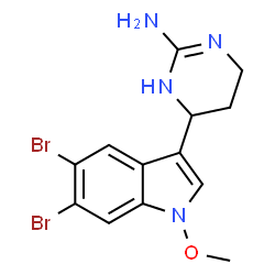 ChemSpider 2D Image | 6-(5,6-Dibromo-1-methoxy-1H-indol-3-yl)-1,4,5,6-tetrahydro-2-pyrimidinamine | C13H14Br2N4O