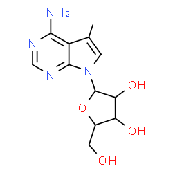 ChemSpider 2D Image | 5-Iodo-7-pentofuranosyl-7H-pyrrolo[2,3-d]pyrimidin-4-amine | C11H13IN4O4