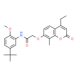 ChemSpider 2D Image | 2-[(4-Ethyl-8-methyl-2-oxo-2H-chromen-7-yl)oxy]-N-[2-methoxy-5-(2-methyl-2-propanyl)phenyl]acetamide | C25H29NO5