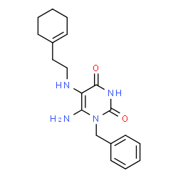 ChemSpider 2D Image | 6-Amino-1-benzyl-5-{[2-(1-cyclohexen-1-yl)ethyl]amino}-2,4(1H,3H)-pyrimidinedione | C19H24N4O2